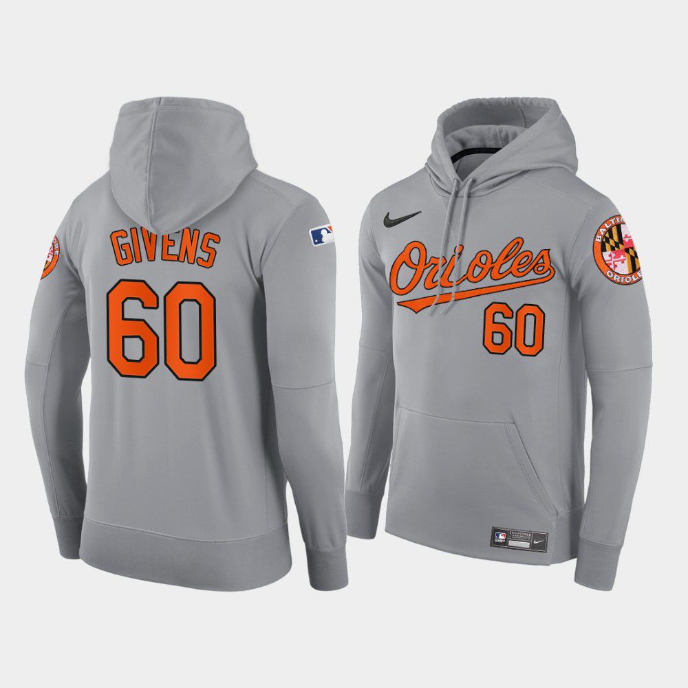 Men Baltimore Orioles #60 Givens gray road hoodie 2021 MLB Nike Jerseys